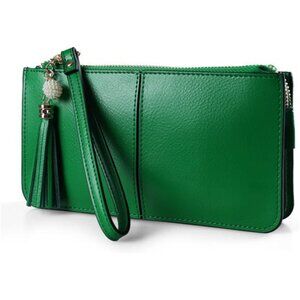 Leather Wristlet Clutch Ultra-Slim Ladies Travel Credit Card Holder Wallet